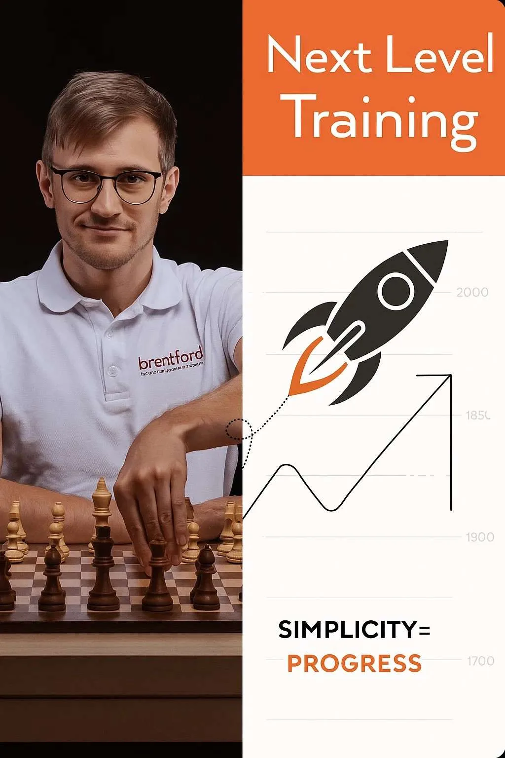 تصویر محصول سیستم ساده بهبود شطرنج (Simplified Chess Improvement System) شامل ویدیوهای آموزشی، PDF برنامه تمرینی و راهنمای گام‌به‌گام برای بزرگسالان